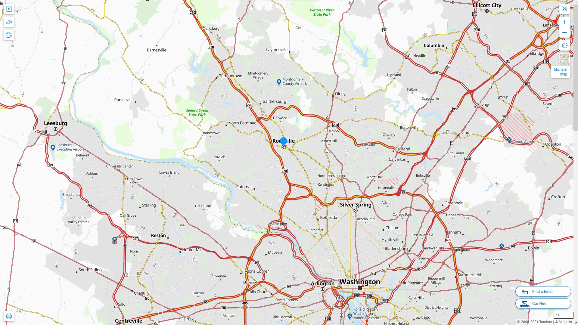 Rockville Maryland Highway and Road Map